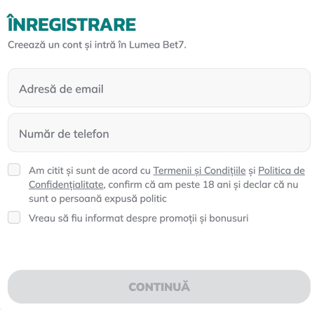 &Icirc;nregistrare Bet7 casino